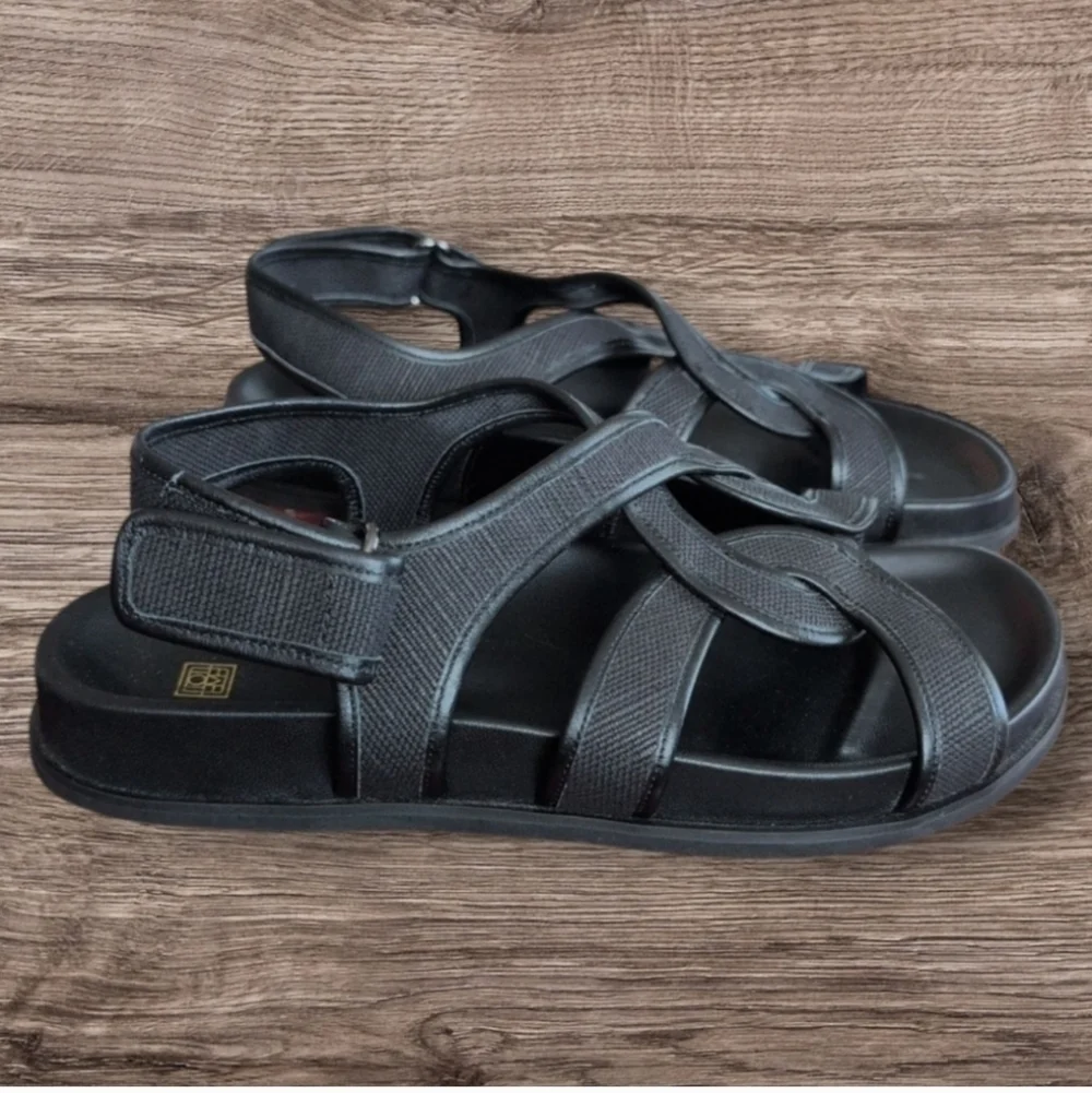 Toteme The Chunky Black Canvas Leather Flat Dad Style Sandals Women’s 40 US 9